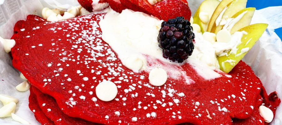 #TBT – White Chocolate Red Velvet Pancakes